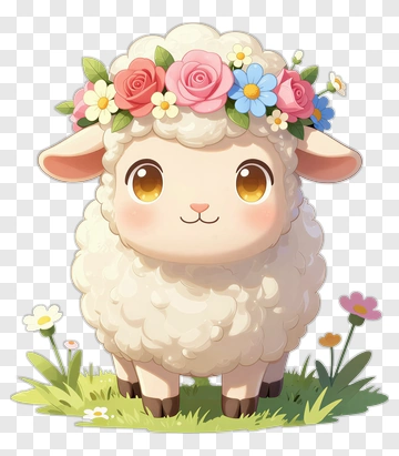 Cute Cartoon Sheep With Floral Crown PNG