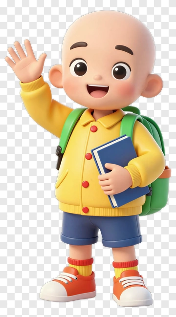 Cartoon Boy Waving With A Backpack And Book PNG
