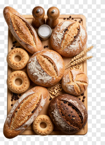 Artisan Bread And Pastries On A Wooden Board PNG