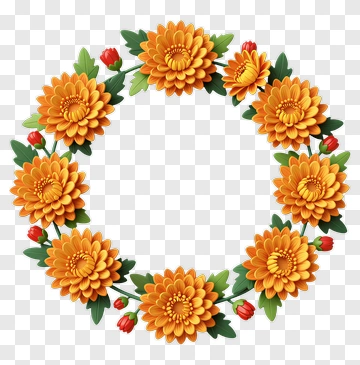 Floral Wreath Of Orange Chrysanthemums PNG