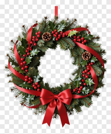 Christmas Wreath With Red Bows And Pine Cones PNG