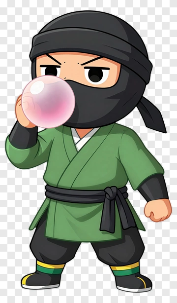 Cartoon Ninja Blowing A Bubble PNG