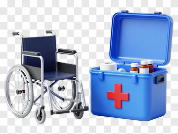 Medical Wheelchair And First Aid Kit PNG