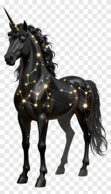 Black Unicorn With Starry Constellations PNG