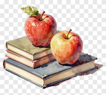Watercolor Apples On A Stack Of Books PNG