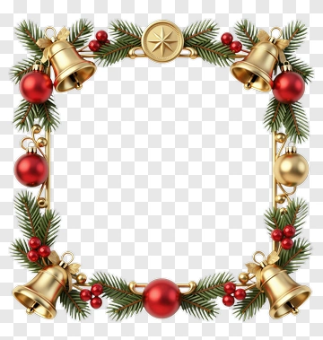 Christmas Wreath With Bells And Ornaments PNG