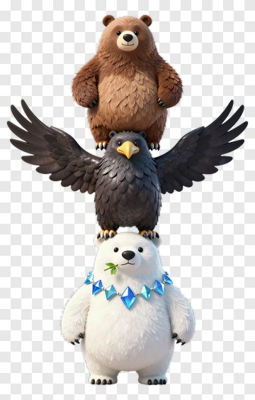 Cartoon Bear, Eagle, And Polar Bear Stack PNG