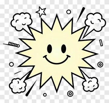 Cartoon Smiling Sun With Decorative Elements PNG