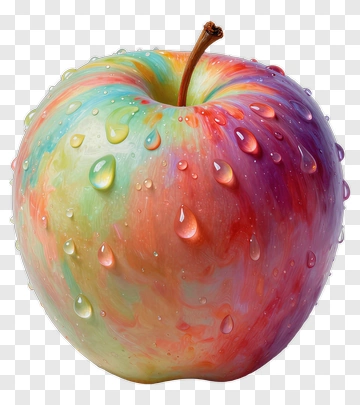 Colorful Apple With Water Droplets PNG
