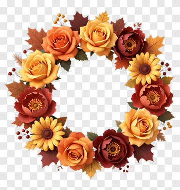 Colorful Floral Wreath With Roses And Sunflowers PNG