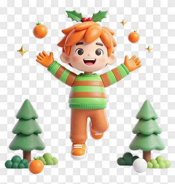 Cartoon Boy Celebrating With Christmas Oranges PNG