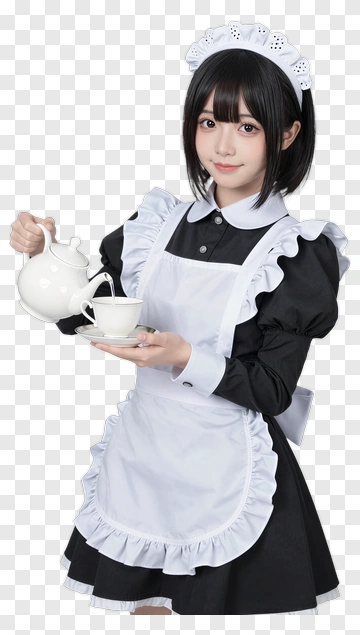 Maid Holding A Teapot And Cup PNG