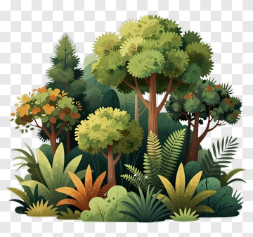 Colorful Forest With Various Trees And Plants PNG