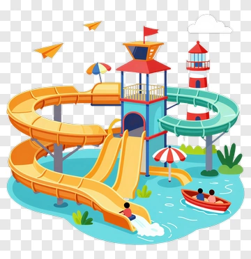 Water Park With Colorful Water Slides PNG