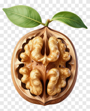 Realistic Walnut With Leaves PNG