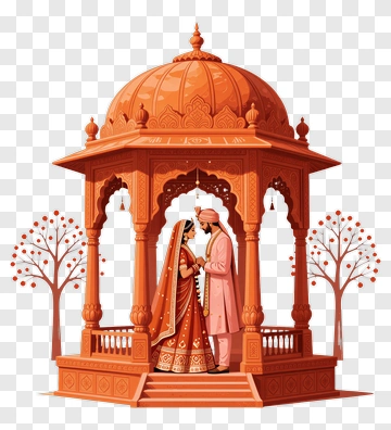 Indian Couple In Traditional Attire At A Pavilion PNG