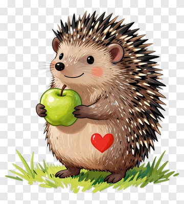 Cartoon Hedgehog Holding A Green Apple PNG