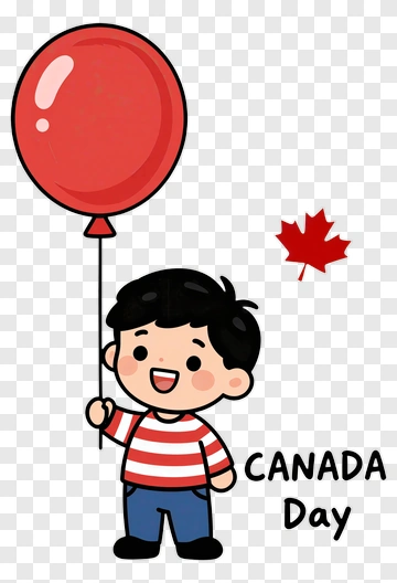 Cartoon Boy Holding A Red Balloon For Canada Day PNG