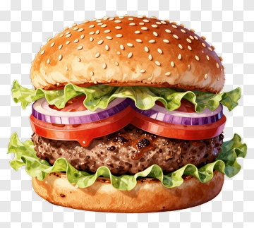 Cartoon Hamburger With Lettuce And Tomato PNG