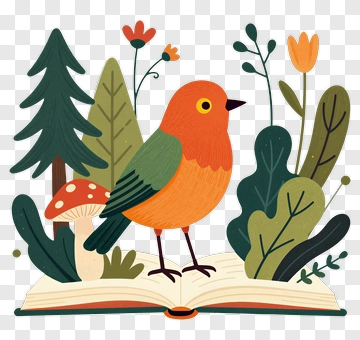 Colorful Bird Standing On An Open Book PNG