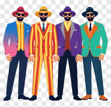 Stylish Men In Colorful Suits PNG