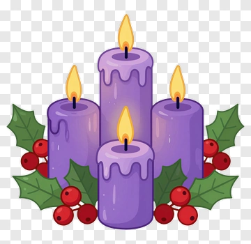 Purple Candles Surrounded By Holly And Berries PNG