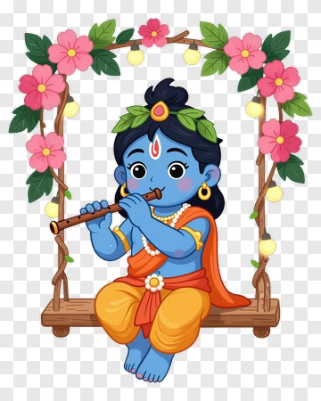 Cartoon Krishna Playing Flute PNG