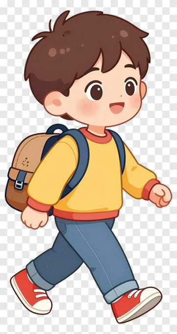 Cartoon Boy Walking With A Backpack PNG