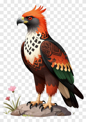 Colorful Cartoon Hawk Standing On A Rock PNG
