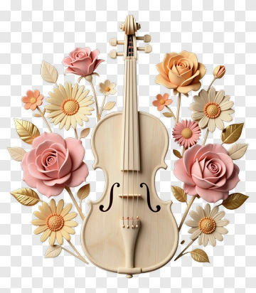 Violin Surrounded By Floral Arrangement PNG