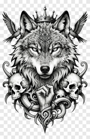 Wolf Head With Skulls And Crown PNG