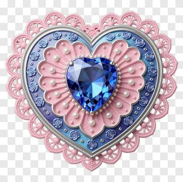 Decorative Heart With Blue Gemstone PNG