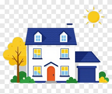 Colorful House With Tree And Sun PNG