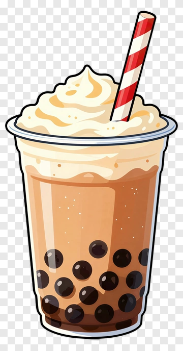 Bubble Tea With Whipped Cream And Straw PNG