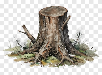 Tree Stump Surrounded By Grass And Pine Needles PNG