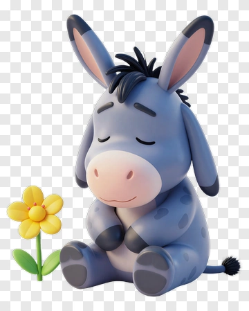 Cartoon Donkey Sitting Beside A Flower PNG