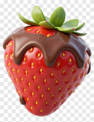3D Strawberry With Chocolate Drizzle PNG