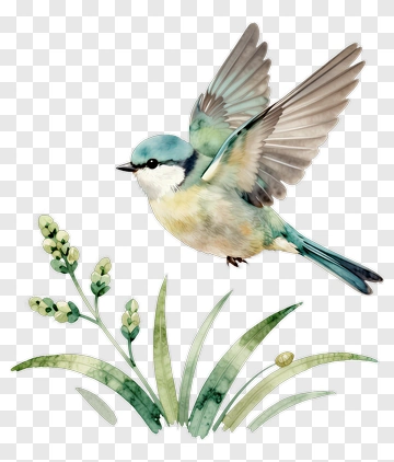 Watercolor Bluebird Flying Over Grass PNG
