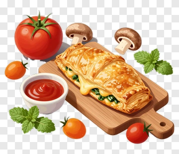 Delicious Cheese Roll With Vegetables And Tomato Sauce PNG