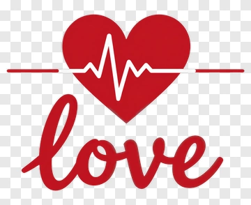 Red Heart With Love Text And Pulse Line PNG