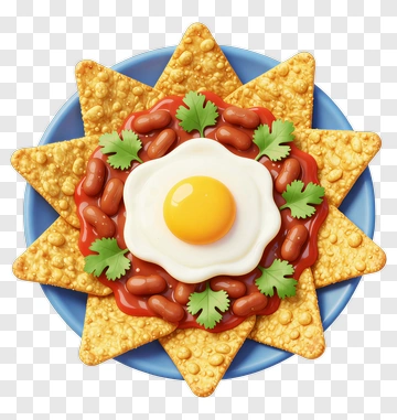 Plate Of Nachos With Egg And Beans PNG