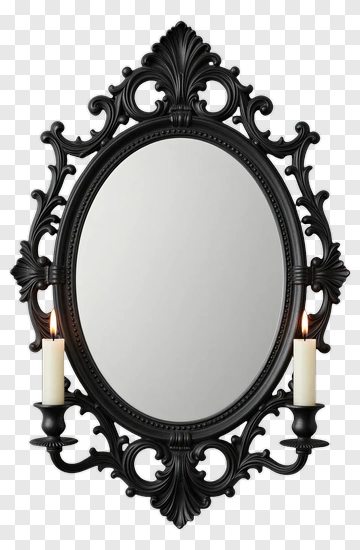 Ornate Black Mirror With Candles PNG
