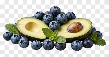 Avocado Halves Surrounded By Blueberries PNG