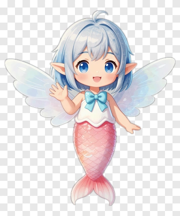 Cartoon Mermaid Girl With Wings PNG