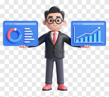 3D Businessman Holding Data Charts PNG