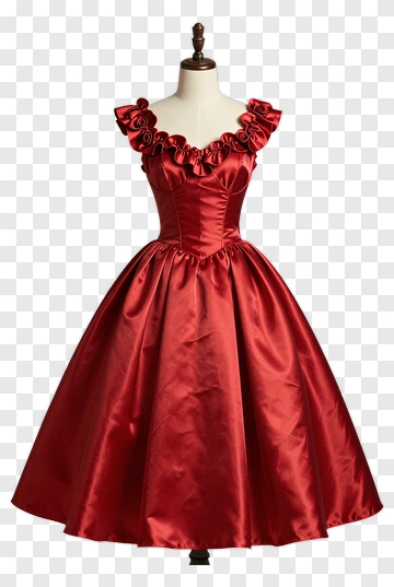 Elegant Red Dress With Ruffled Neckline PNG