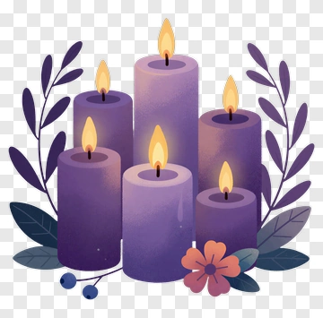 Purple Candle Arrangement With Flowers PNG