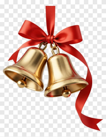 Golden Christmas Bells With Red Ribbon PNG