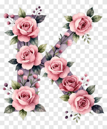 Floral Letter K With Pink Roses PNG