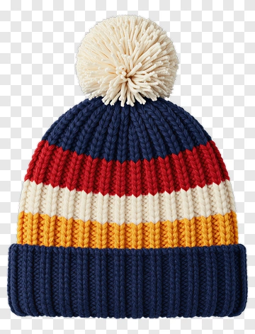 Colorful Knitted Beanie Hat With Pom Pom PNG
